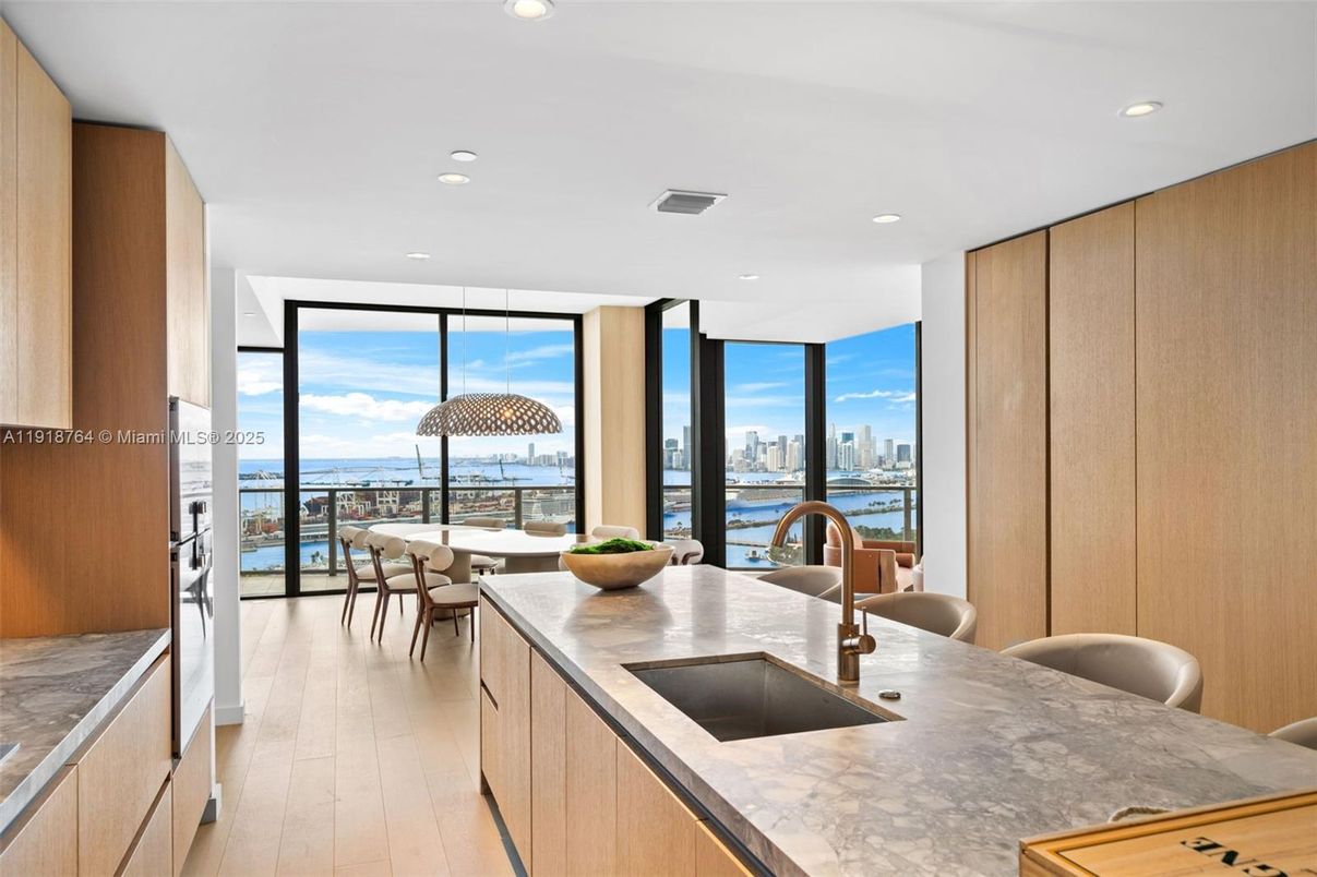 Dining room, Interior, Kitchen, Recessed Lighting, Water, Wood Texture Flooring