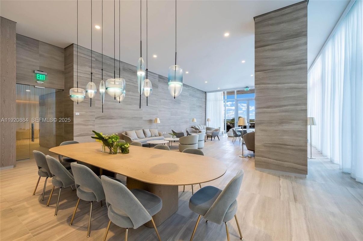 Dining room, Interior, Pendant Lights, Recessed Lighting, Wood Texture Flooring