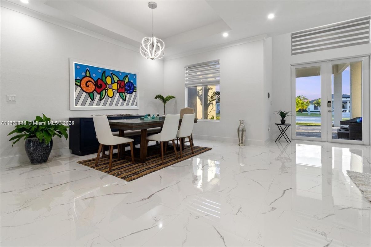 Dining room, Interior, Marble, Pendant Lights, Recessed Lighting
