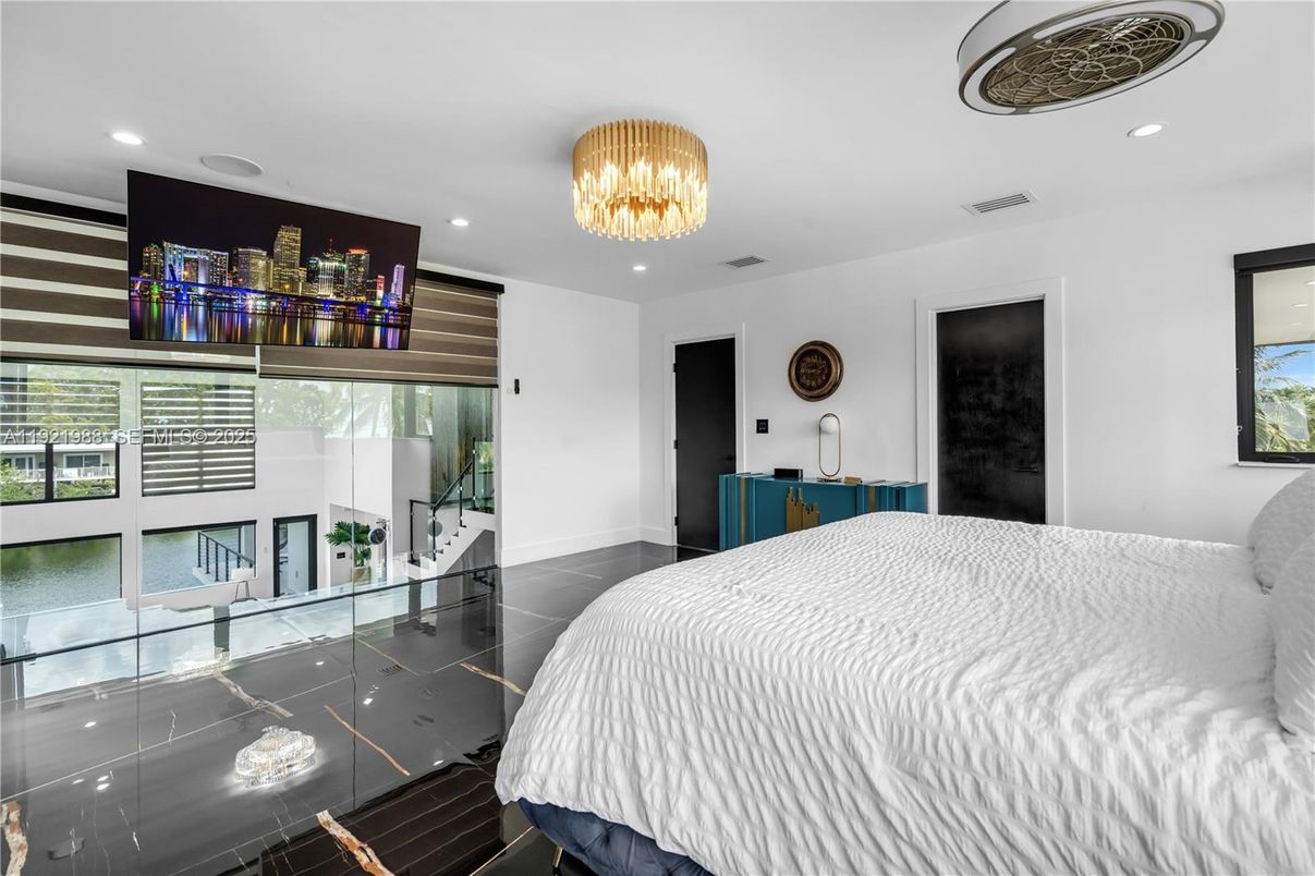 Bedroom, Chandelier, Interior, Recessed Lighting