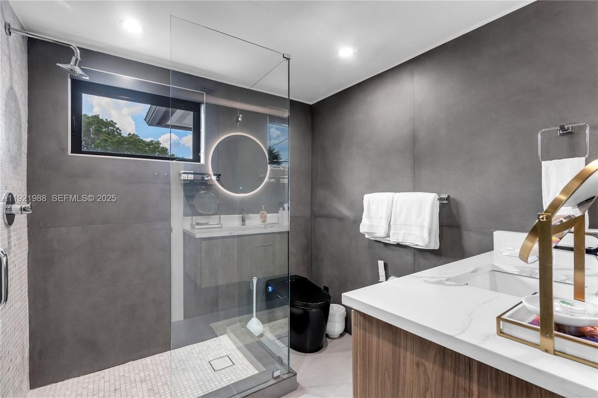 Bathroom, Glass Shower, Interior, Recessed Lighting