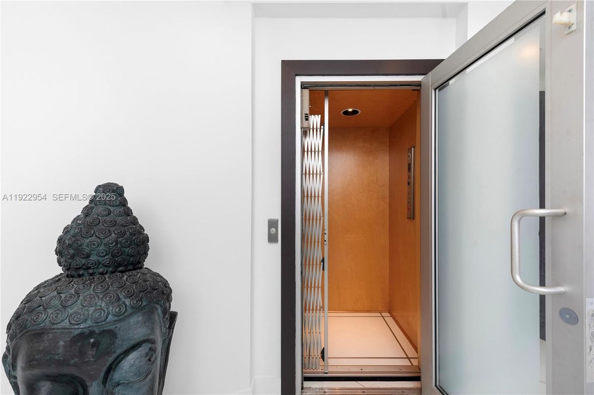 Bathroom, Elevator, Glass Shower, Interior, Recessed Lighting, Wooden Walls