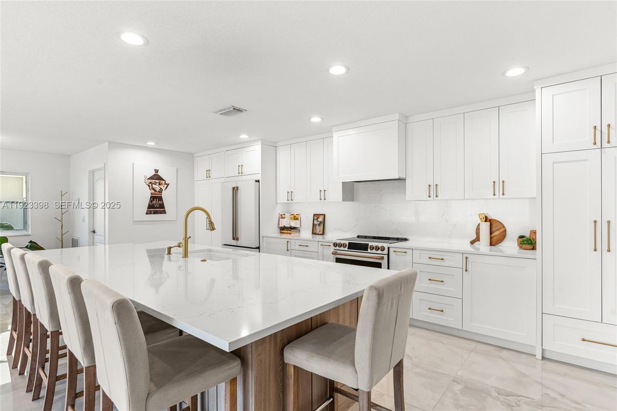 Interior, Kitchen, Marble, Recessed Lighting, Stainless Steel Appliances