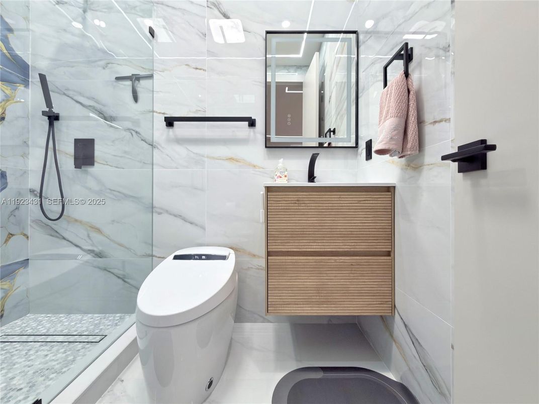 Bathroom, Glass Shower, Interior, Marble Walls