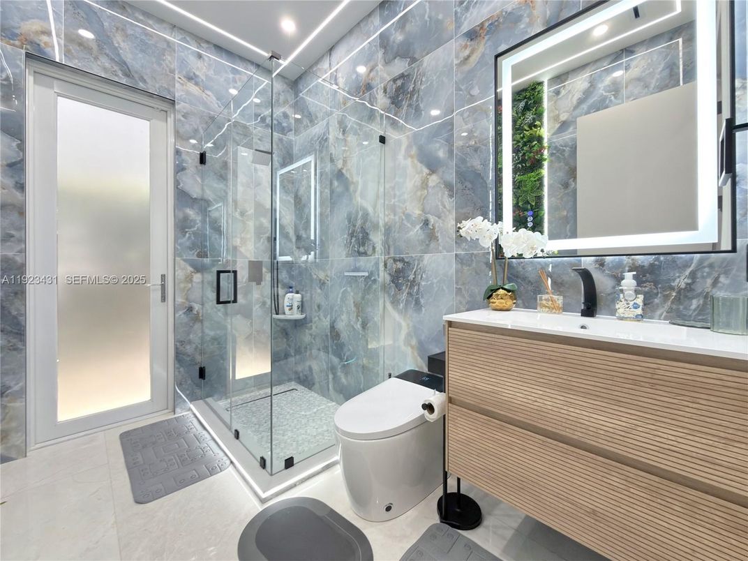 Bathroom, Glass Shower, Interior, Recessed Lighting