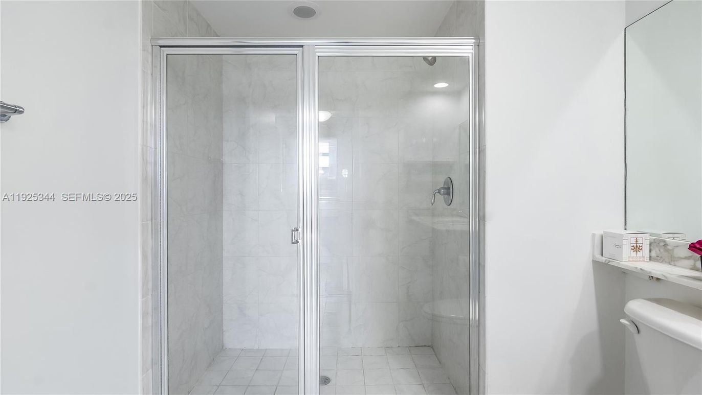 Bathroom, Glass Shower, Interior, Marble Walls, Recessed Lighting