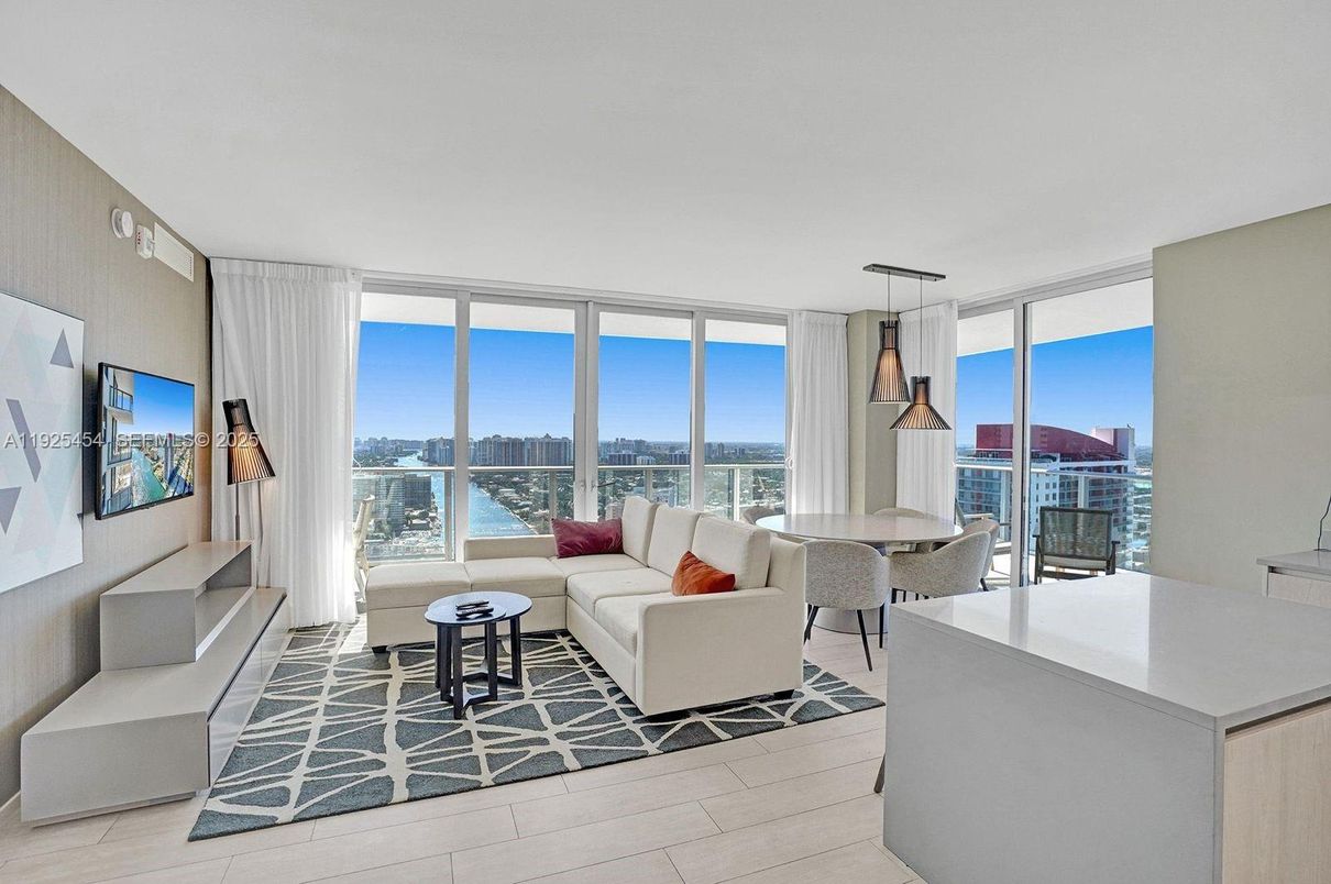 Dining room, Interior, Living room, Pendant Lights, Water, Wood Texture Flooring