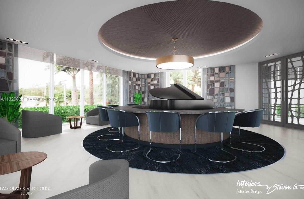 Dining room, Interior, Pendant Lights, Piano, Recessed Lighting