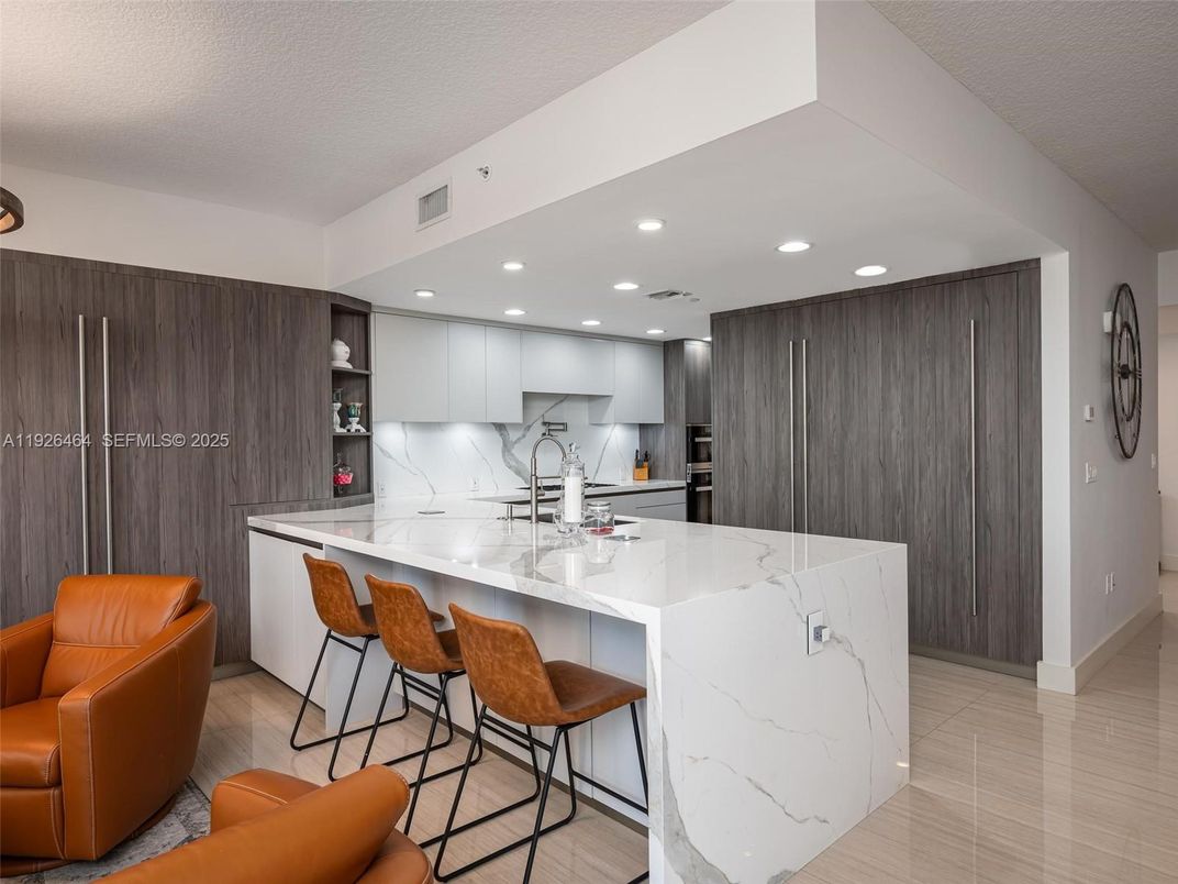 Interior, Kitchen, Marble Walls, Recessed Lighting