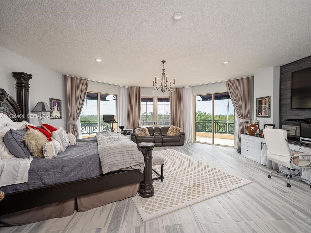 Bedroom, Chandelier, Home Office, Interior, Recessed Lighting, Water, Wood Texture Flooring