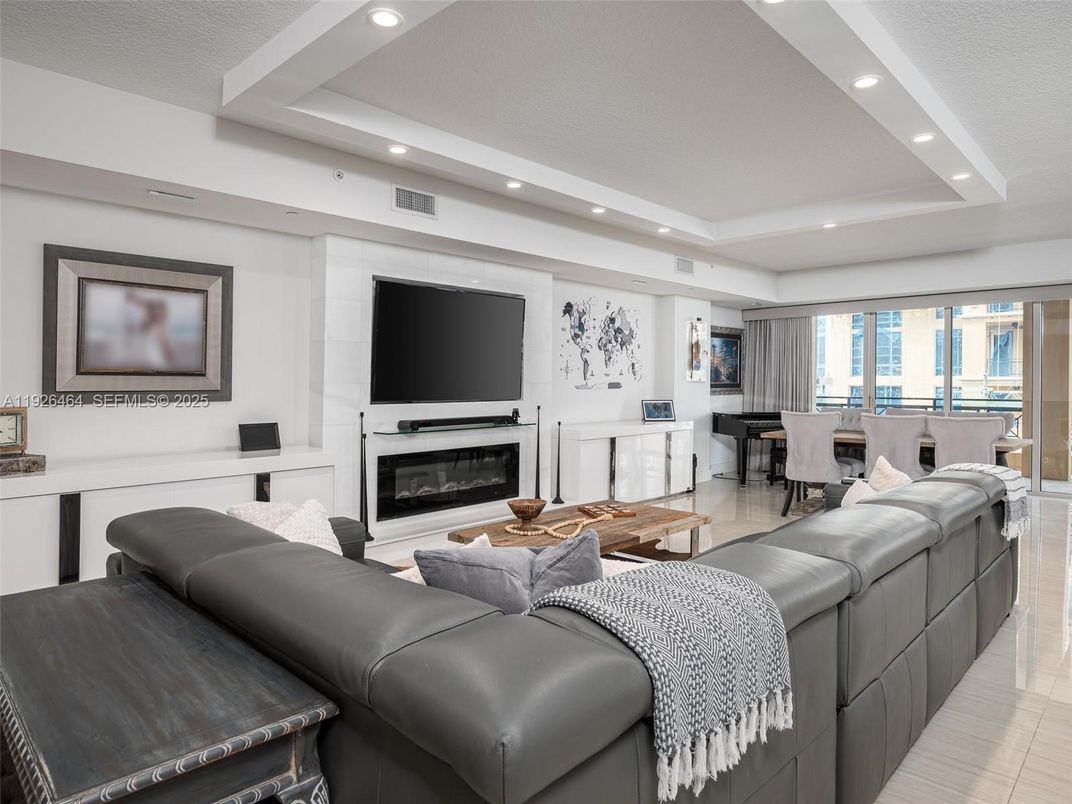 Dining room, Fireplace, Interior, Living room, Recessed Lighting