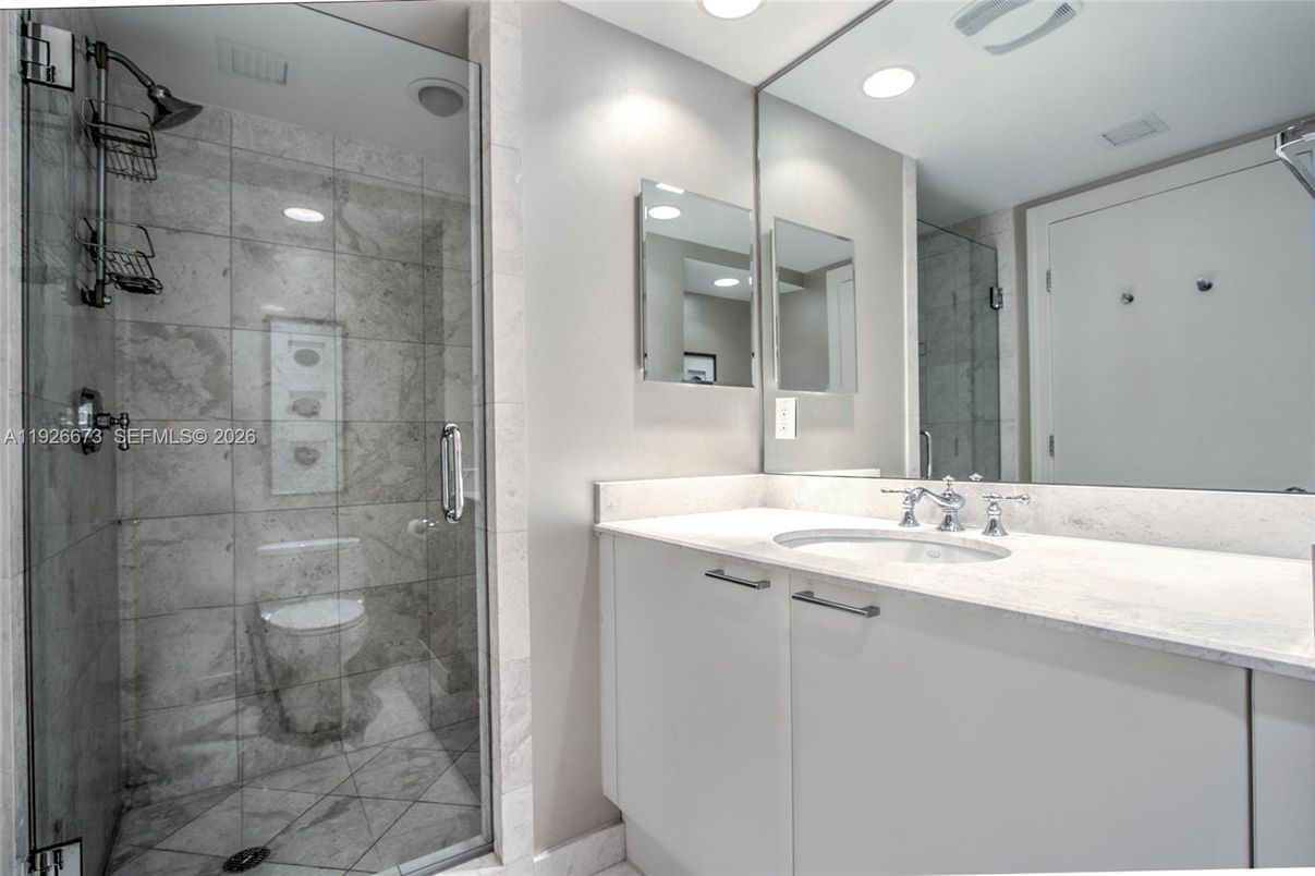 Bathroom, Glass Shower, Interior, Recessed Lighting