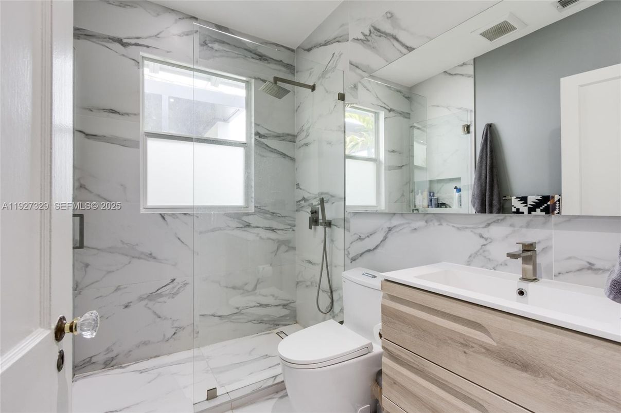 Bathroom, Glass Shower, Interior, Marble Walls