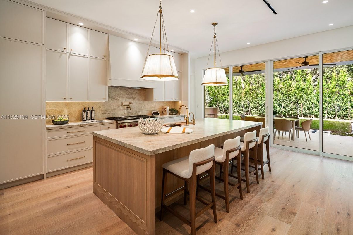 Interior, Kitchen, Pendant Lights, Recessed Lighting, Wood Texture Flooring