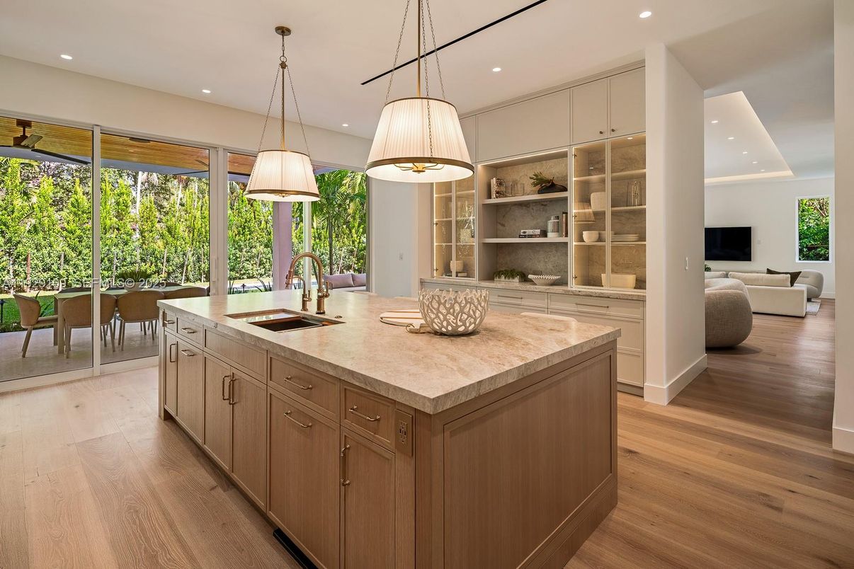 Interior, Kitchen, Living room, Pendant Lights, Recessed Lighting, Wood Texture Flooring