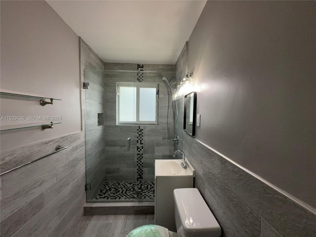 Bathroom, Glass Shower, Interior, Wood Texture Flooring