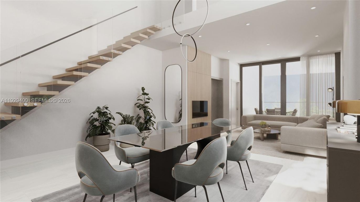 Dining room, Interior, Living room, Recessed Lighting, Wood Texture Flooring