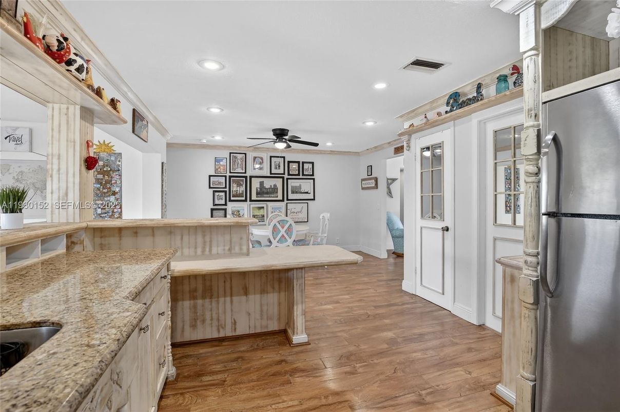 Interior, Kitchen, Recessed Lighting, Wood Texture Flooring