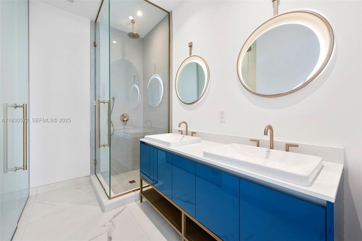 Bathroom, Dual Sink Vanities, Glass Shower, Interior, Marble