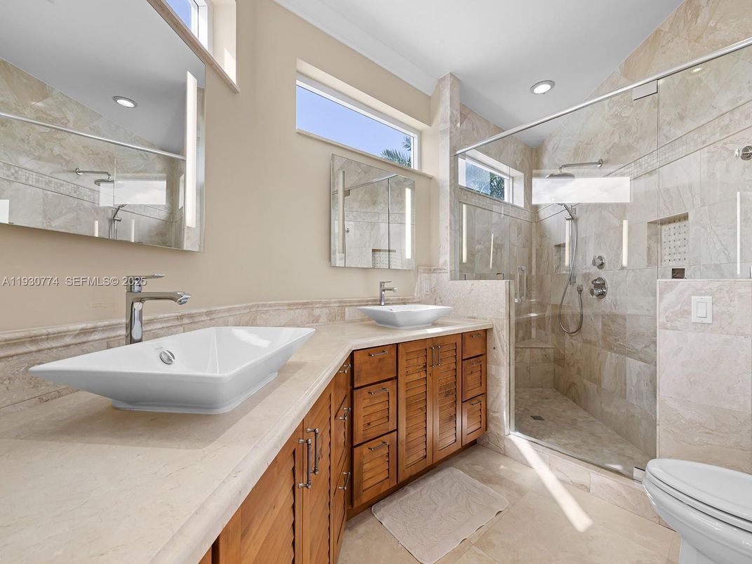 Bathroom, Dual Sink Vanities, Glass Shower, Interior, Recessed Lighting