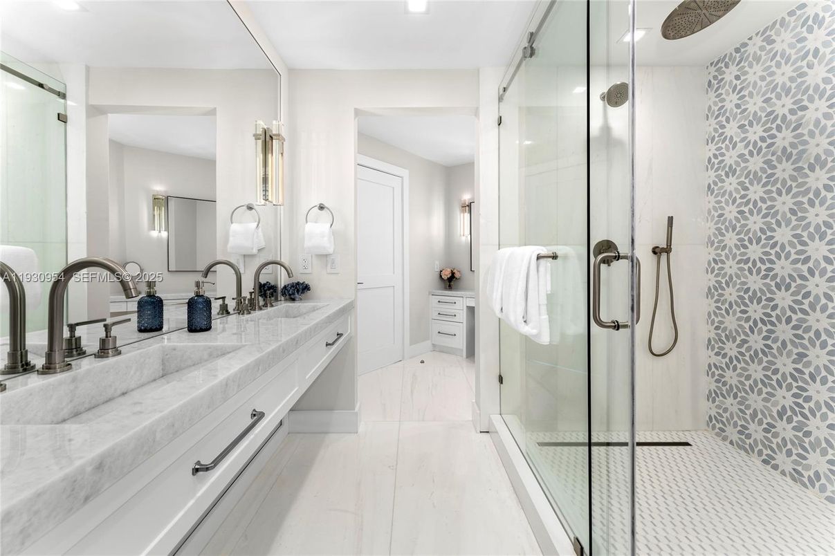 Bathroom, Dual Sink Vanities, Glass Shower, Interior, Recessed Lighting