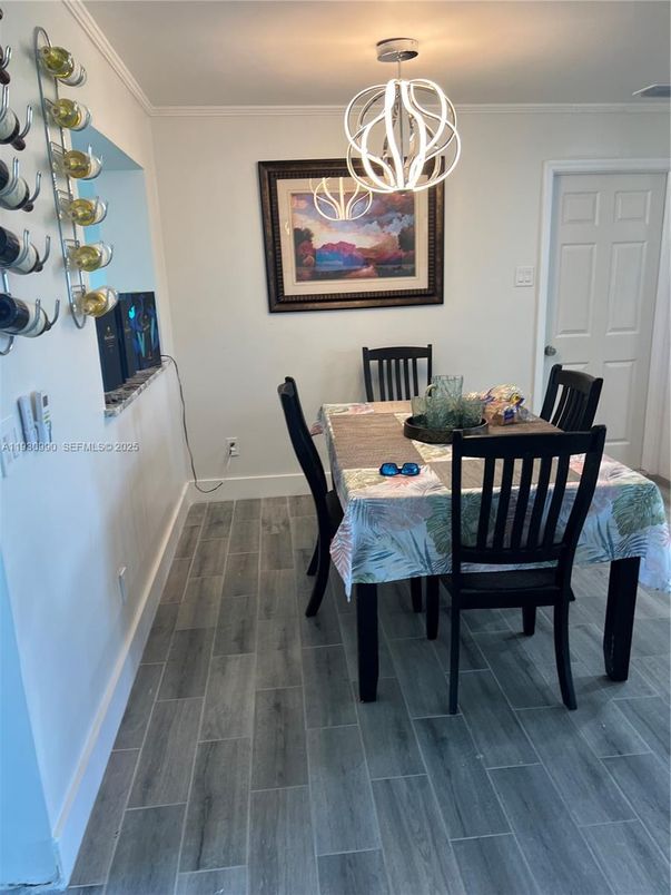Dining room, Interior, Pendant Lights, Wood Texture Flooring