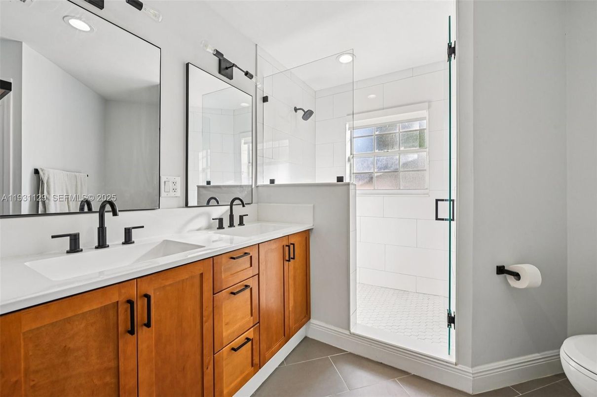 Bathroom, Dual Sink Vanities, Glass Shower, Interior, Recessed Lighting