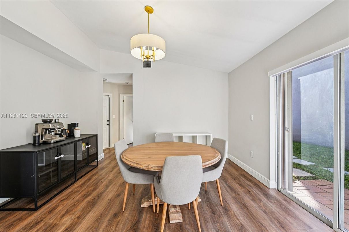 Dining room, Interior, Pendant Lights, Wood Texture Flooring