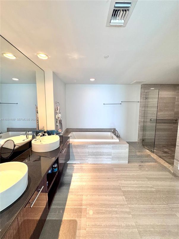 Bathroom, Dual Sink Vanities, Glass Shower, Interior, Recessed Lighting