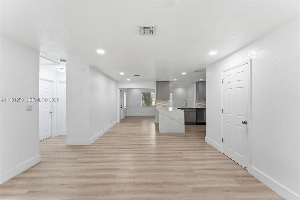 Interior, Kitchen, Recessed Lighting, Wood Texture Flooring