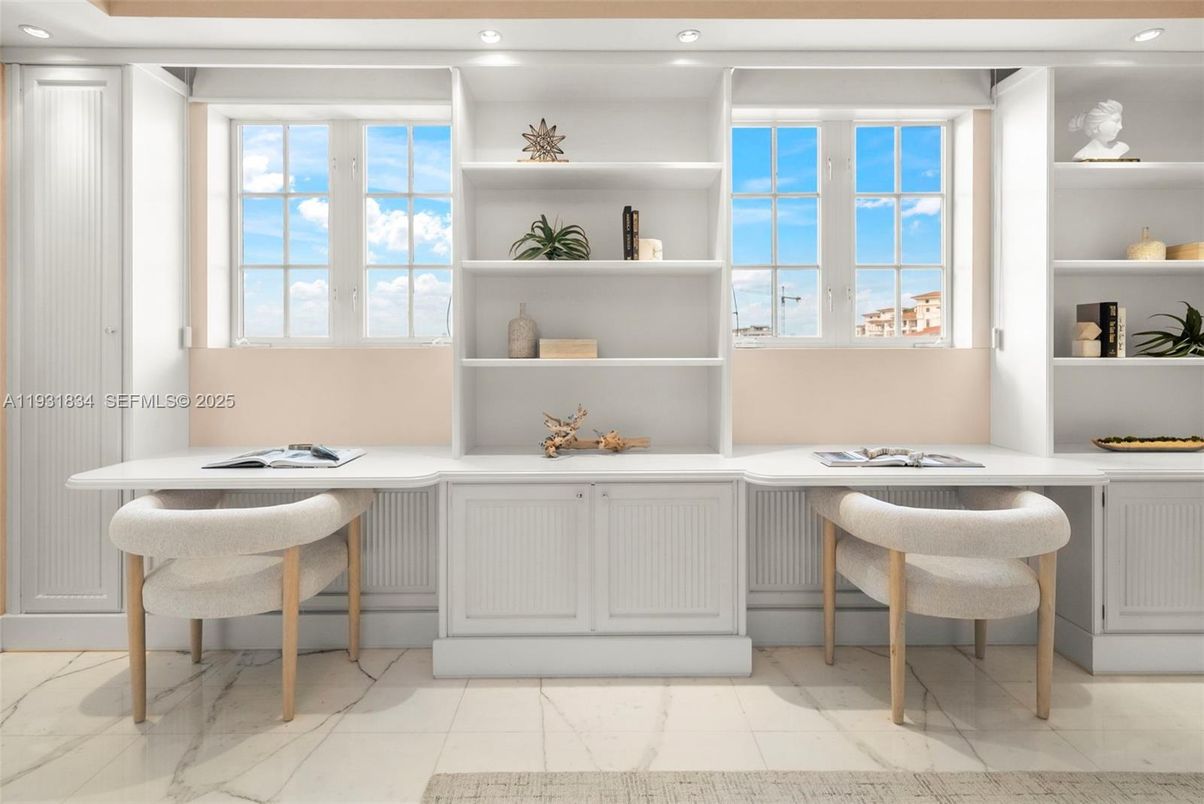 Home Office, Interior, Marble, Recessed Lighting