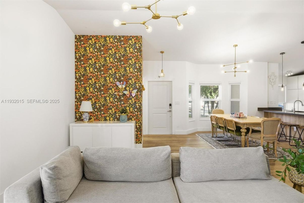Dining room, Interior, Pendant Lights, Wood Texture Flooring