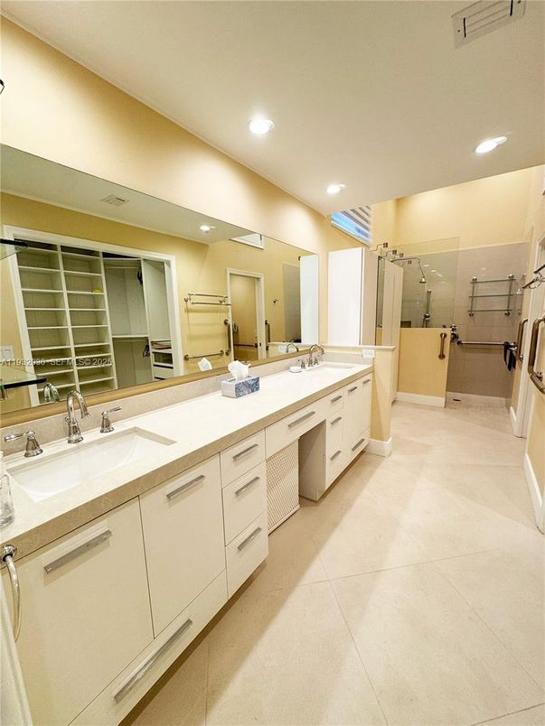 Bathroom, Dual Sink Vanities, Glass Shower, Interior, Recessed Lighting