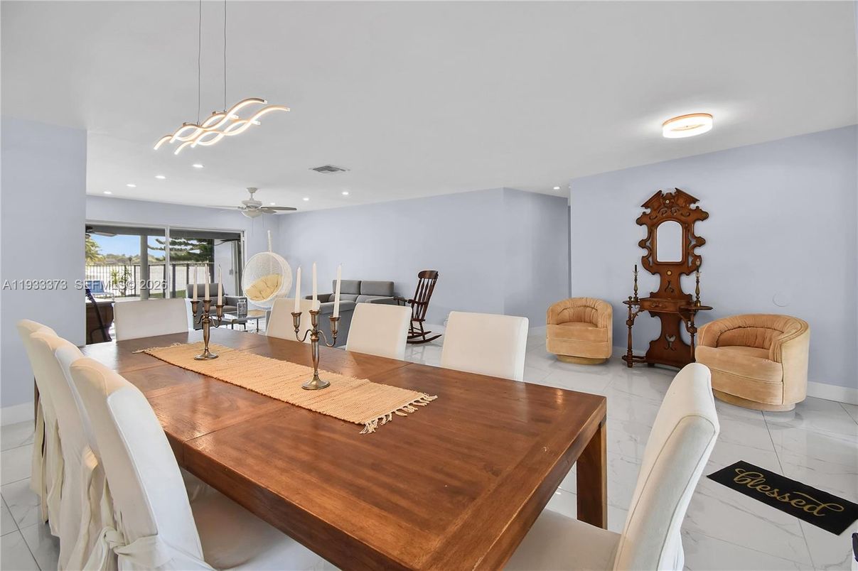 Dining room, Interior, Marble, Pendant Lights, Recessed Lighting