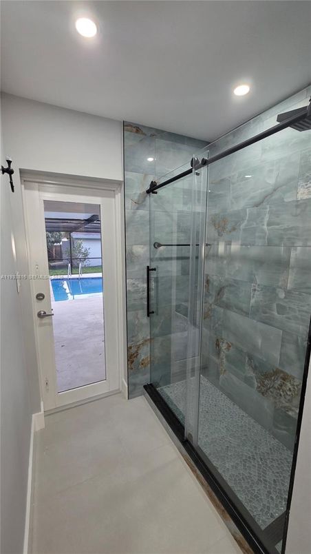 Bathroom, Glass Shower, Interior, Recessed Lighting