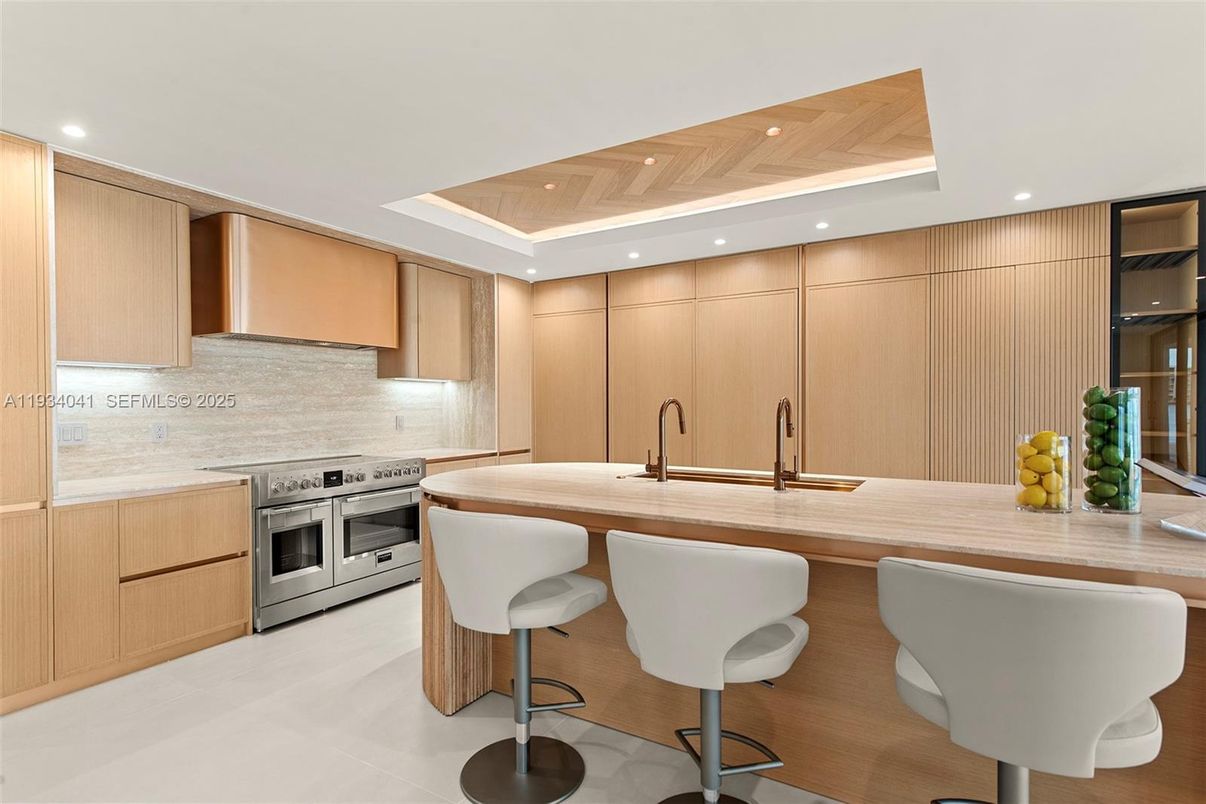 Interior, Kitchen, Recessed Lighting, Stainless Steel Appliances, Wooden Ceilings