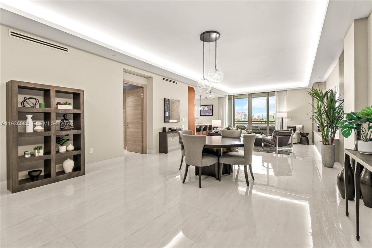 Dining room, Interior, Living room, Marble, Pendant Lights