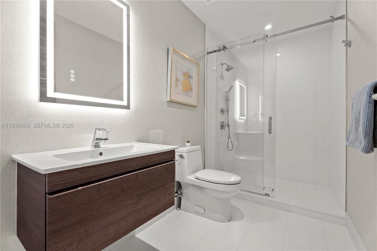 Bathroom, Glass Shower, Interior, Recessed Lighting