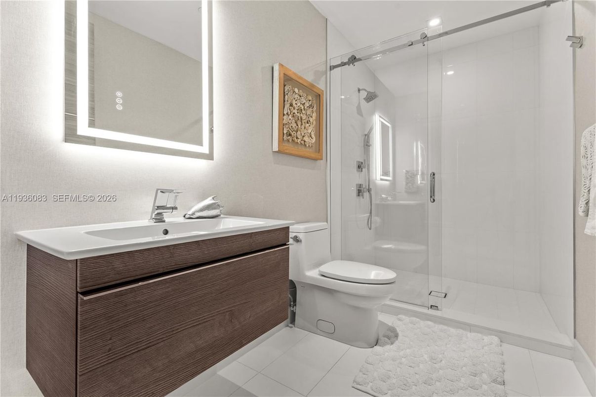 Bathroom, Glass Shower, Interior, Recessed Lighting