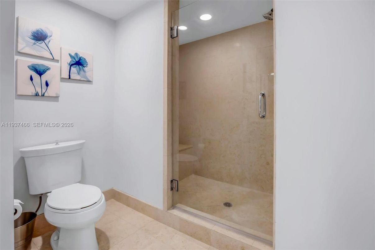 Bathroom, Glass Shower, Interior, Recessed Lighting