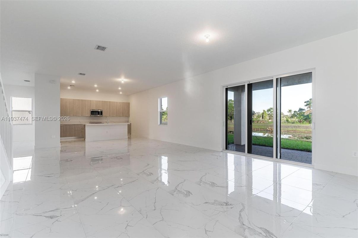 Empty room, Interior, Kitchen, Marble, Recessed Lighting
