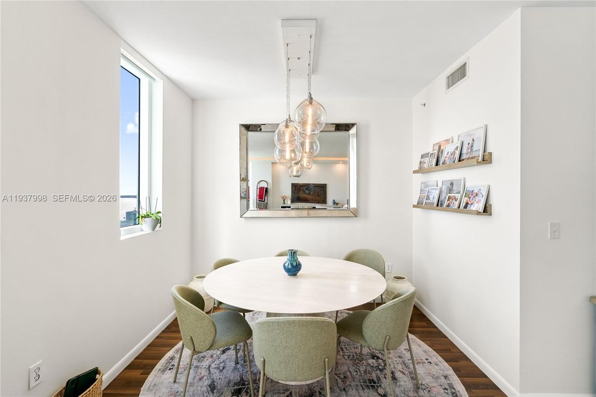 Dining room, Interior, Pendant Lights, Wood Texture Flooring