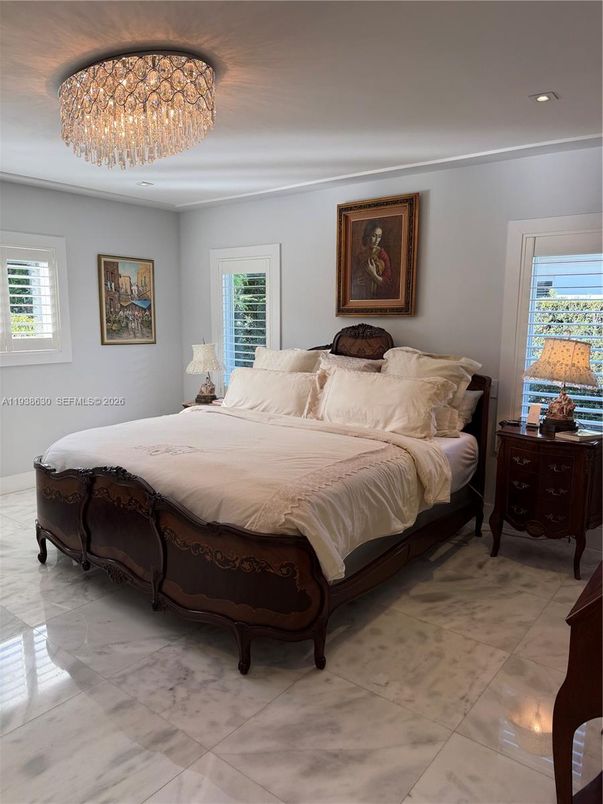 Bedroom, Chandelier, Interior, Marble, Recessed Lighting
