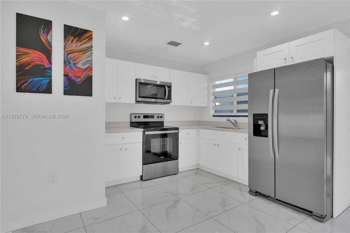 Interior, Kitchen, Marble, Recessed Lighting, Stainless Steel Appliances