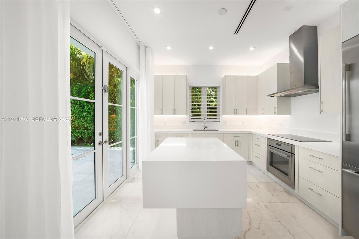 Interior, Kitchen, Marble, Recessed Lighting, Stainless Steel Appliances