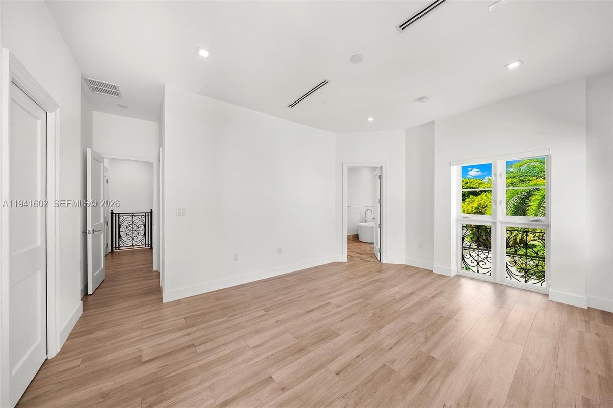 Bathroom, Empty room, Interior, Recessed Lighting, Wood Texture Flooring