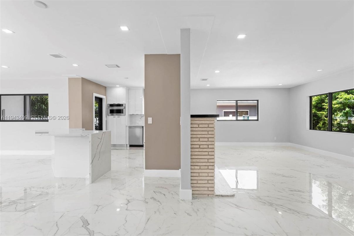 Interior, Kitchen, Marble, Recessed Lighting, Stainless Steel Appliances