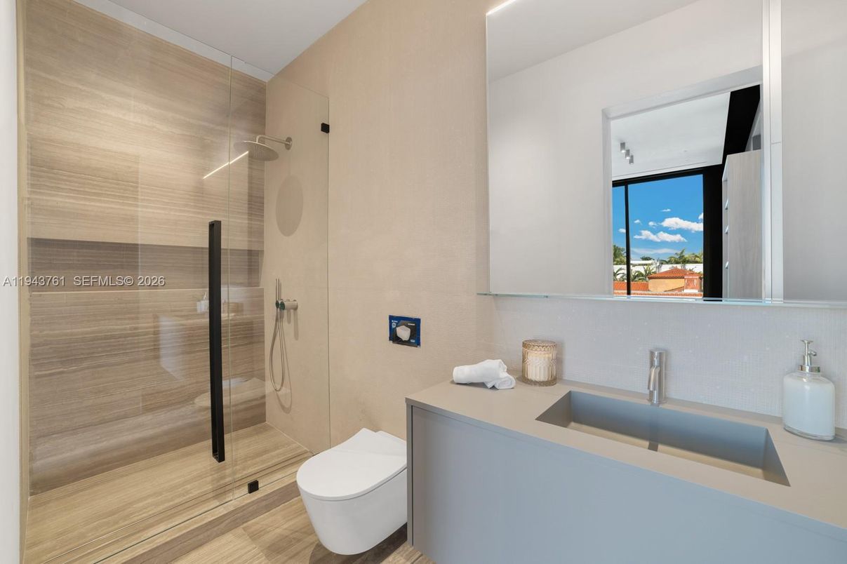 Bathroom, Glass Shower, Interior, Wood Texture Flooring