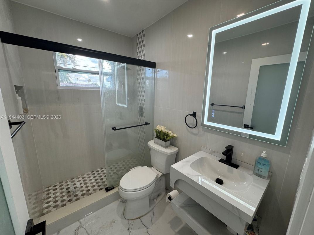 Bathroom, Glass Shower, Interior, Marble, Recessed Lighting