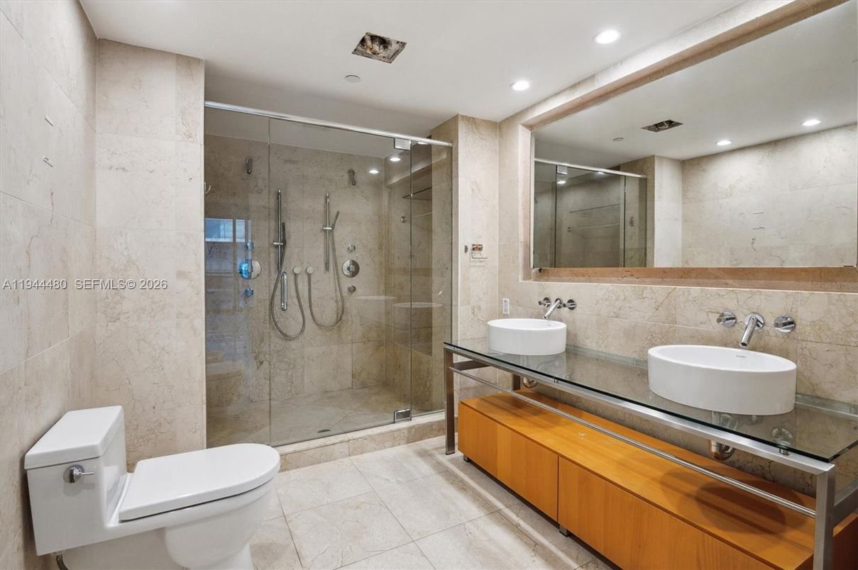 Bathroom, Dual Sink Vanities, Glass Shower, Interior, Recessed Lighting